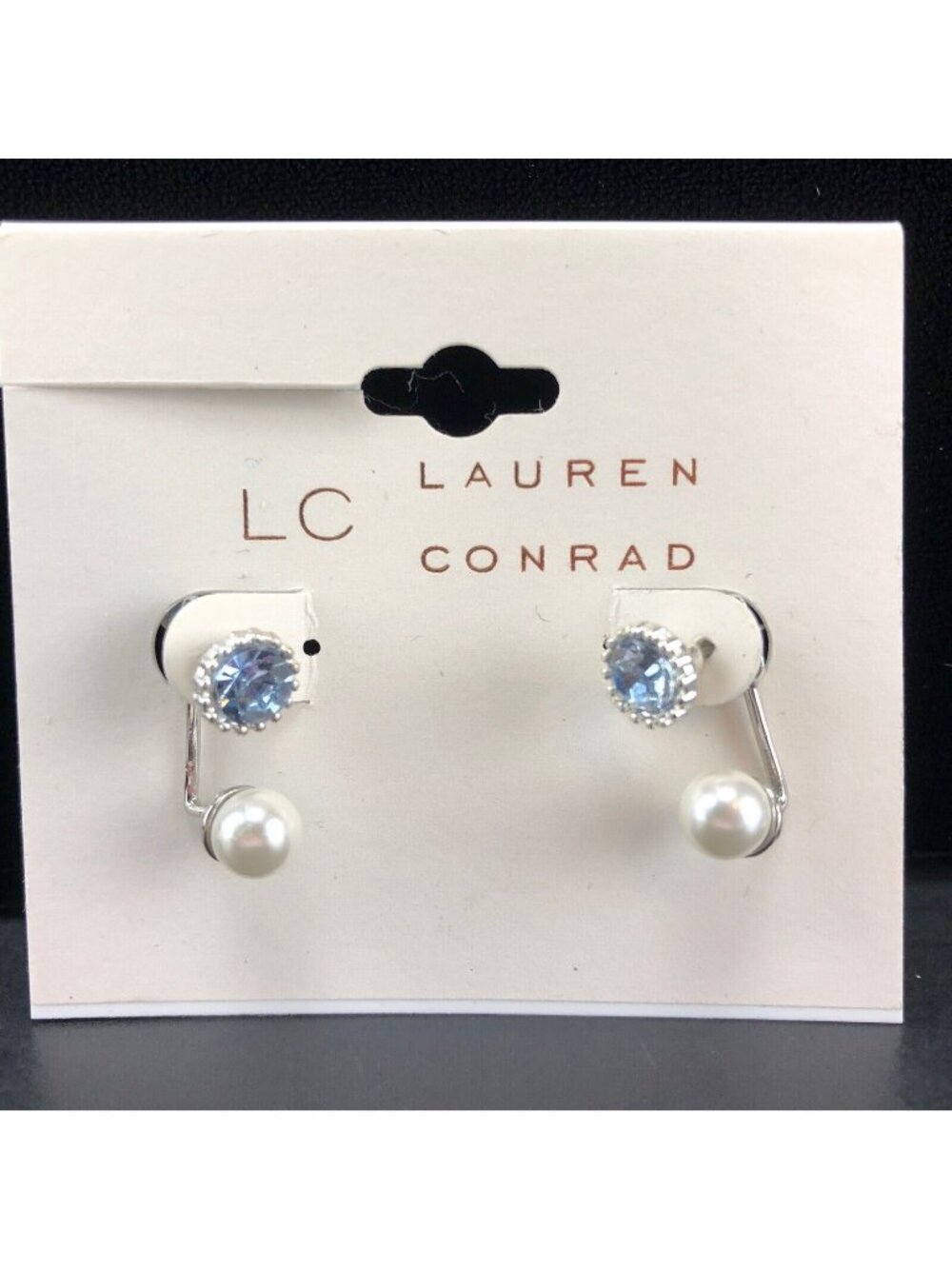 LC Lauren Conrad Earrings Silver-Tone Ear Jackets Blue Cubic Zirconia Faux Pearl